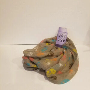 NWT Miss Attitude women's loop scarf beige Halloween skulls prints